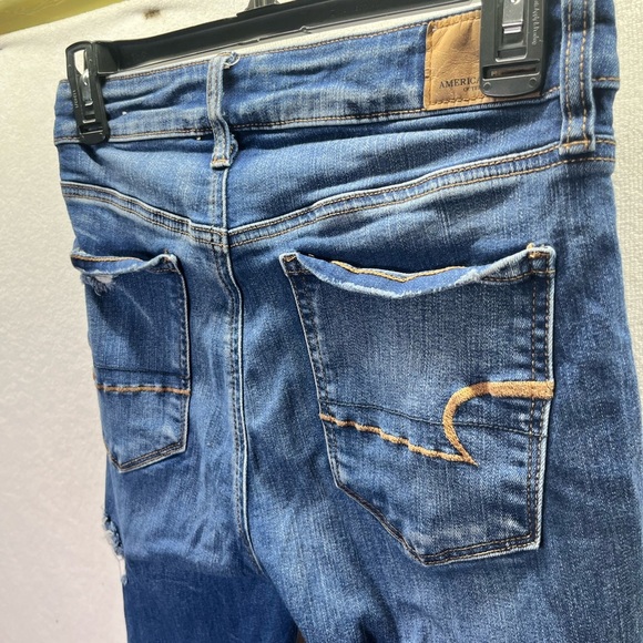 American Eagle Distressed Trashed Hi-Rise Jegging Jeans Womens 6 Blue Denim 2530 - Picture 10 of 11